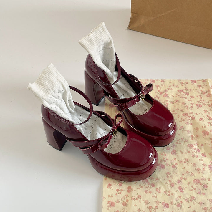 Patent Bow Strap Platform Mary Jane Heels