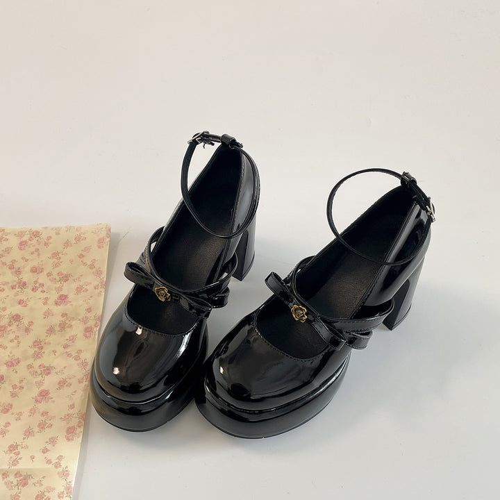 Patent Bow Strap Platform Mary Jane Heels