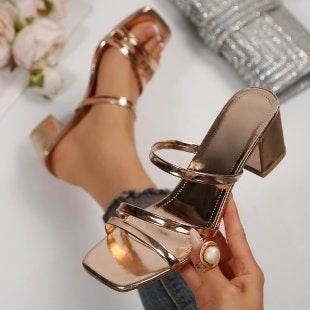 Metallic Strappy Heeled Sandals