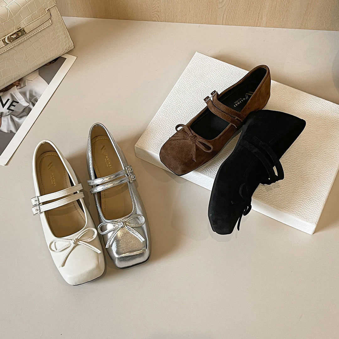 French Bow Hidden Wedge Mary Jane Flats