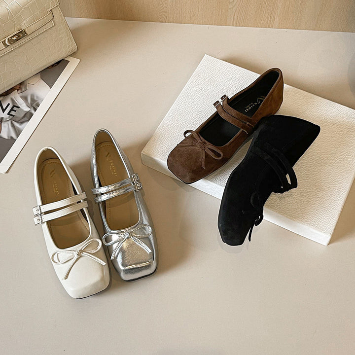 French Bow Hidden Wedge Mary Jane Flats