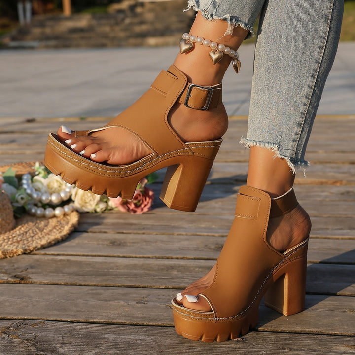 Peep Toe Block Heel Slide Sandals