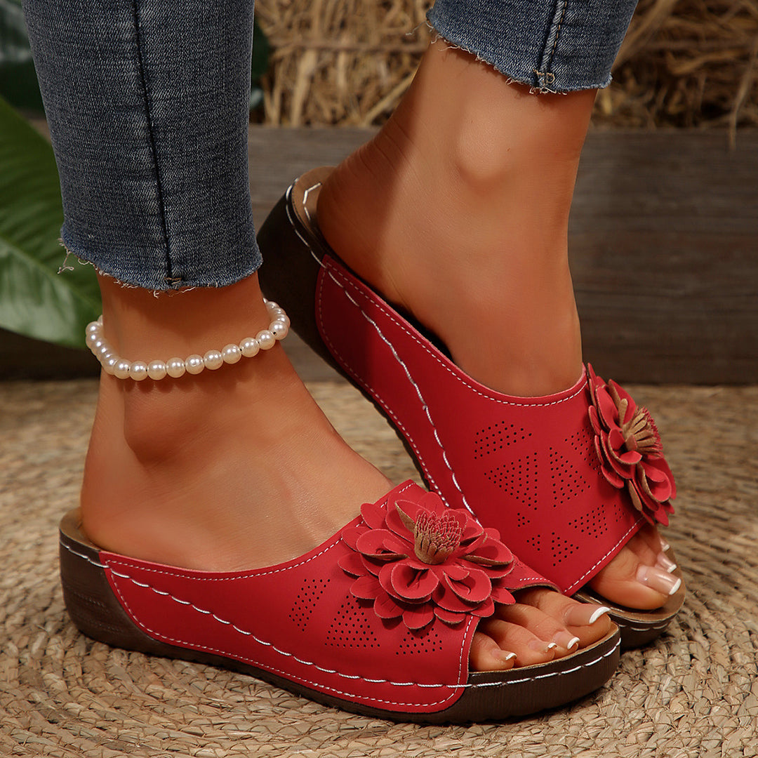 Floral Platform Wedge Slide Sandals