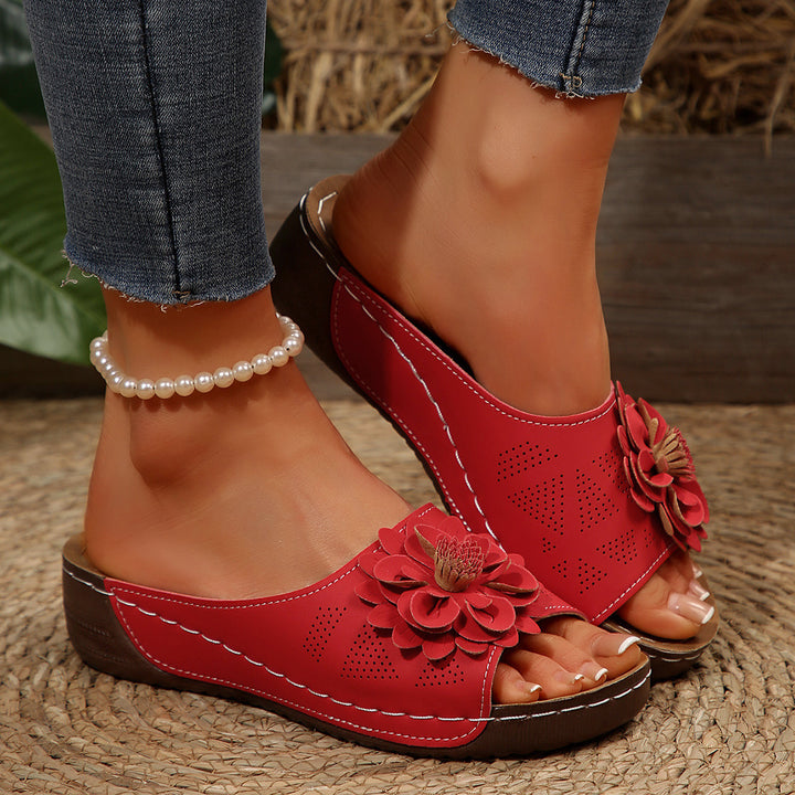 Floral Platform Wedge Slide Sandals