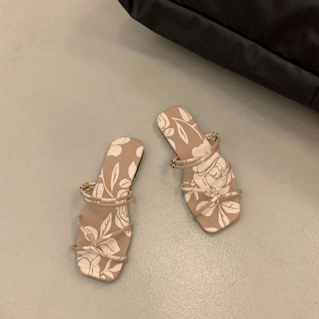 French Square Toe Flat Slide Sandals