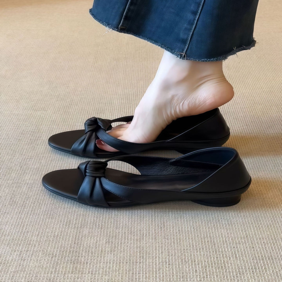 Elegant Bow Knot Slingback Flat Sandals