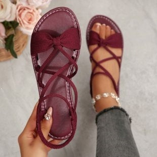 Bow Strappy Lace-Up Sandals