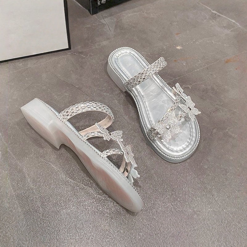 Rhinestone Bow Convertible Flat Sandals