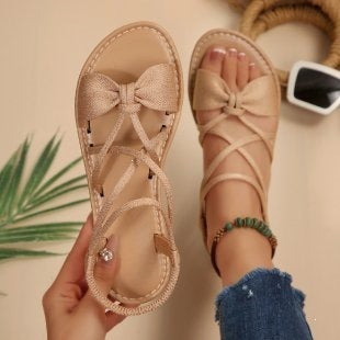 Bow Strappy Lace-Up Sandals