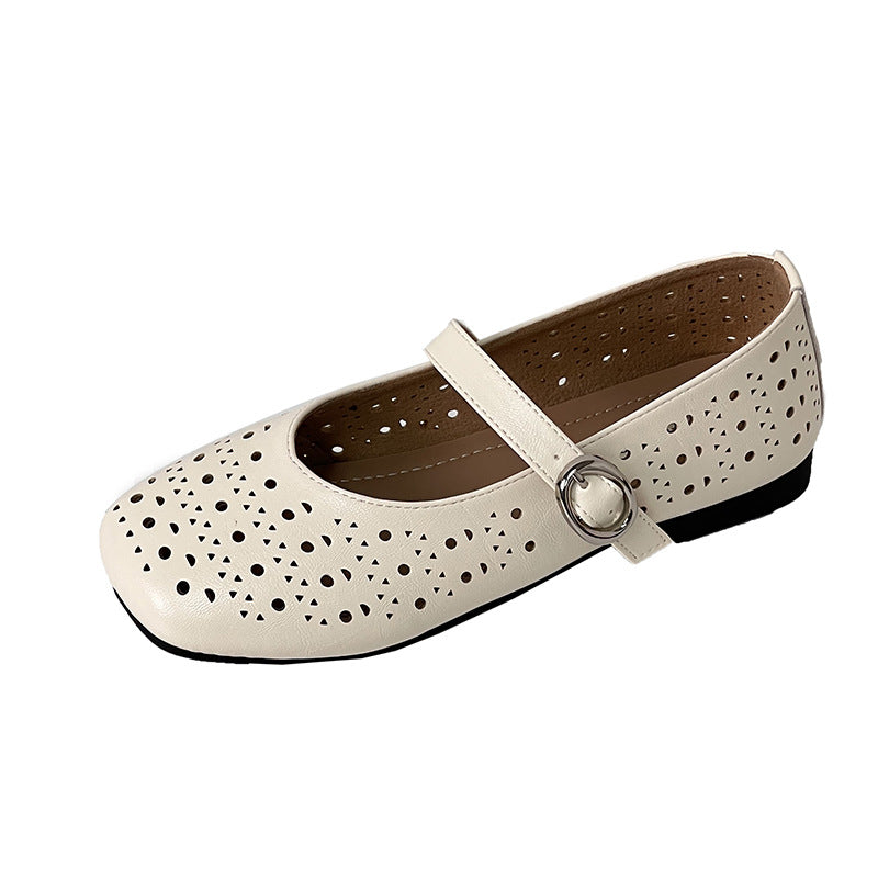 Leather Cutout Mary Jane Platform Flats