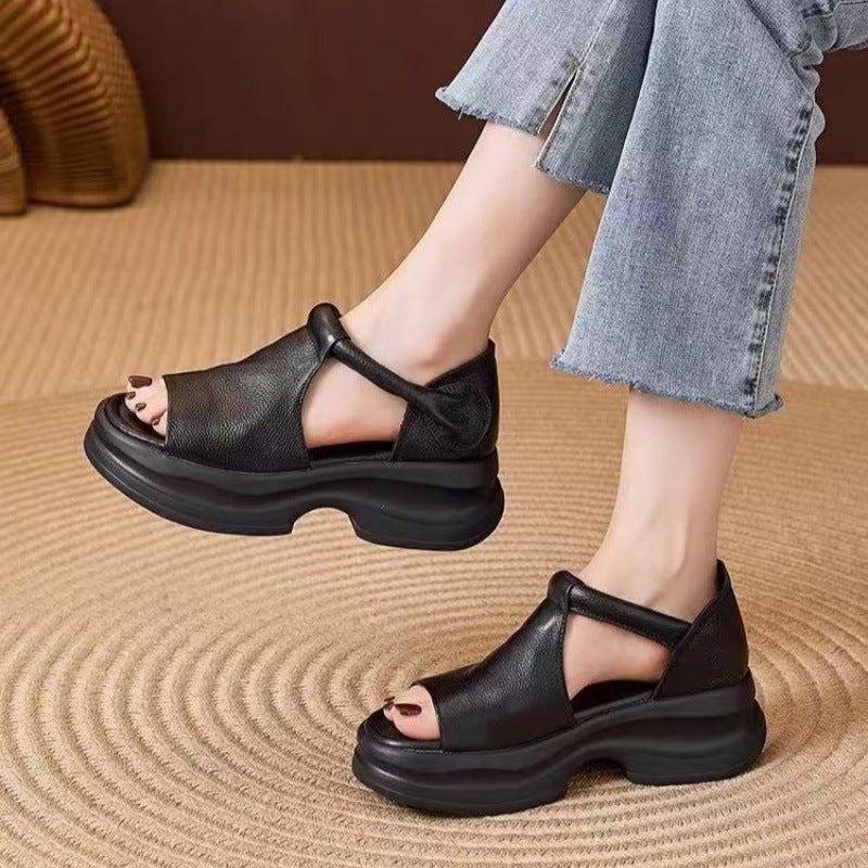 Vintage Leather Platform Wedge Roman Sandals
