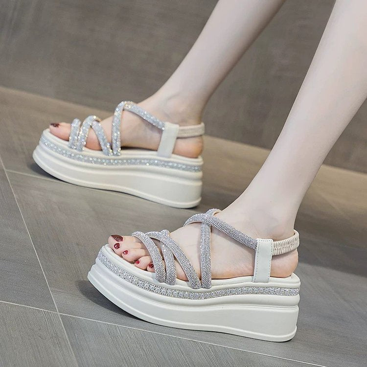 Rhinestone Platform Roman Sandals