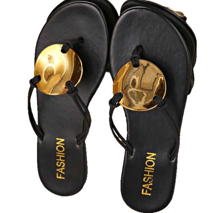 Metal Buckle Toe Ring Flat Sandals