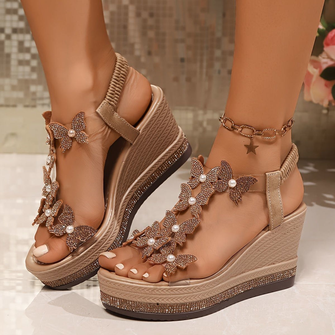 Pearl Bow Wedge Sandals