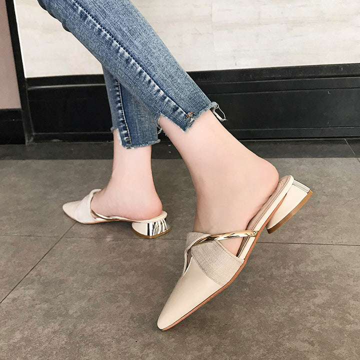 Pointed Toe Block Heel Mule Sandals