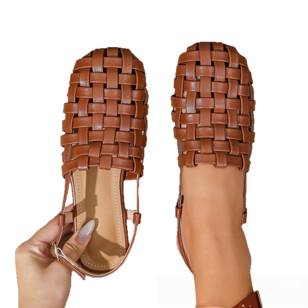 Woven Closed Toe Roman Flat Sandals