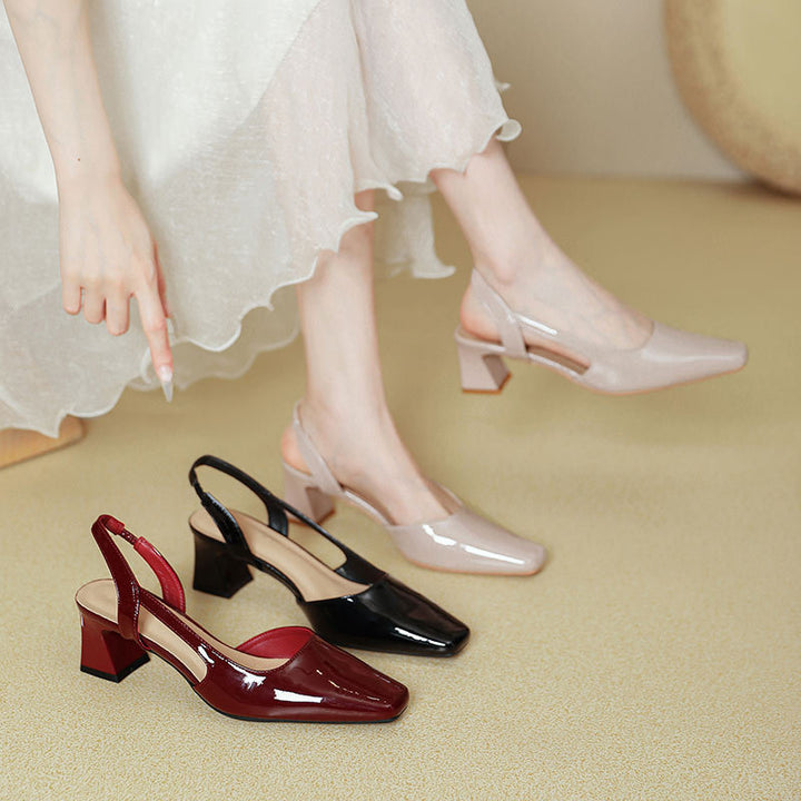 French Square Toe Slingback Block Heel Pumps