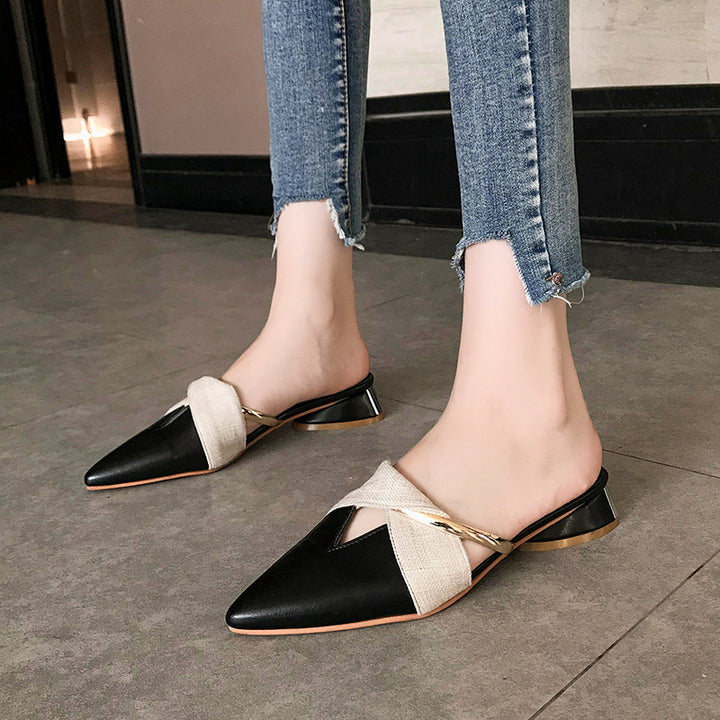 Pointed Toe Block Heel Mule Sandals