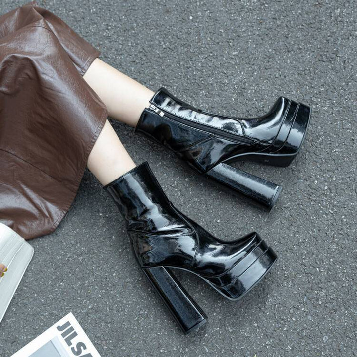 Square Toe Platform Block Heel Ankle Boots