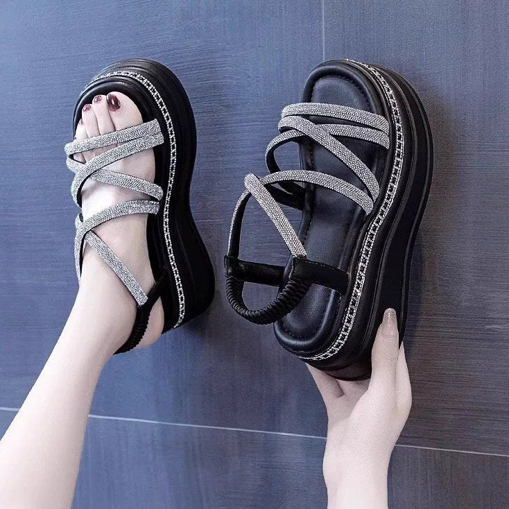Rhinestone Platform Roman Sandals