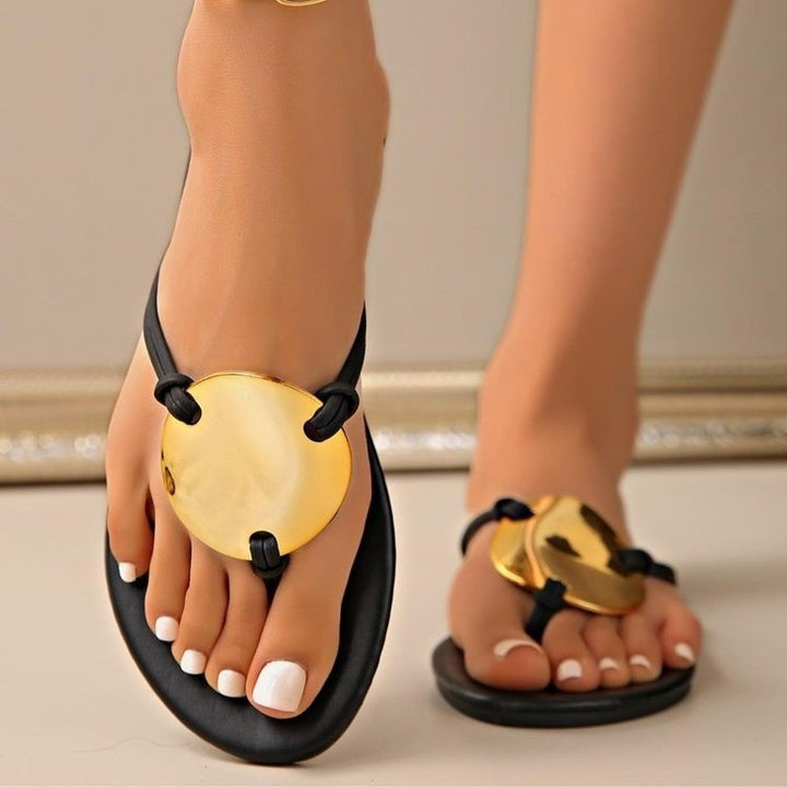 Metal Buckle Toe Ring Flat Sandals
