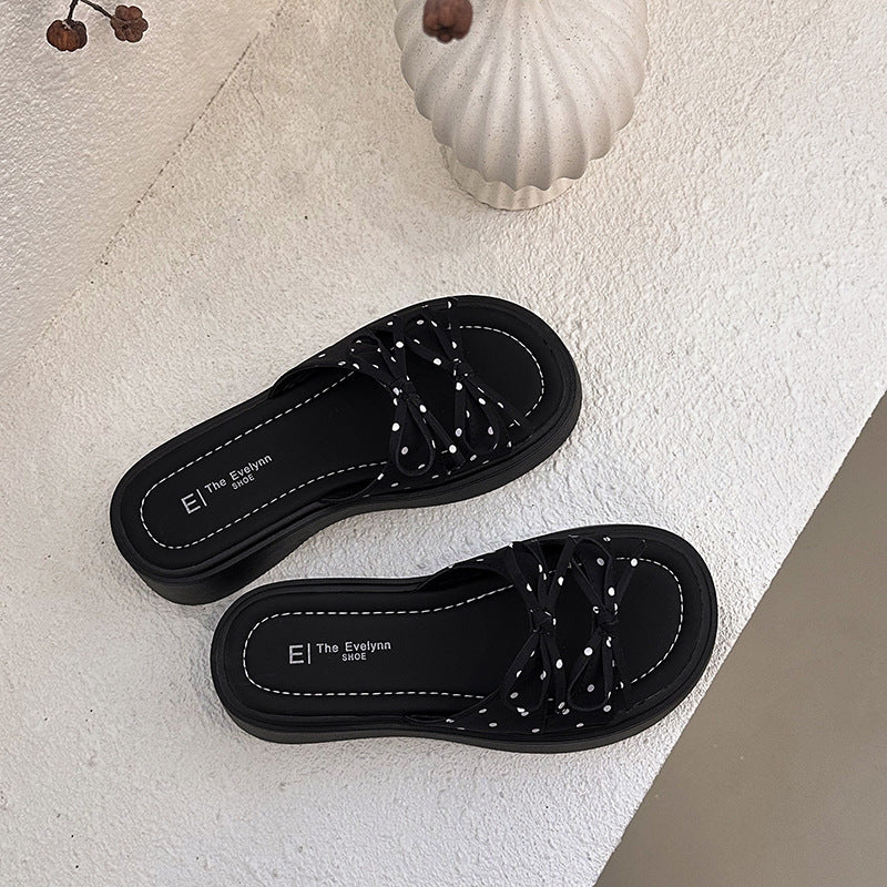 Polka Dot Bow Platform Slide Sandals