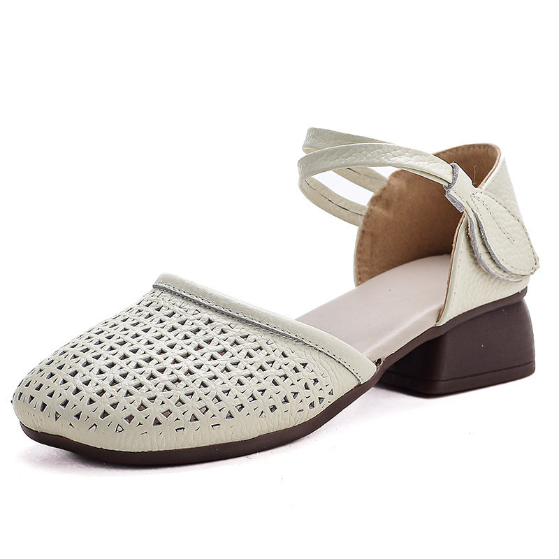Genuine Leather Cutout Comfort Sandals