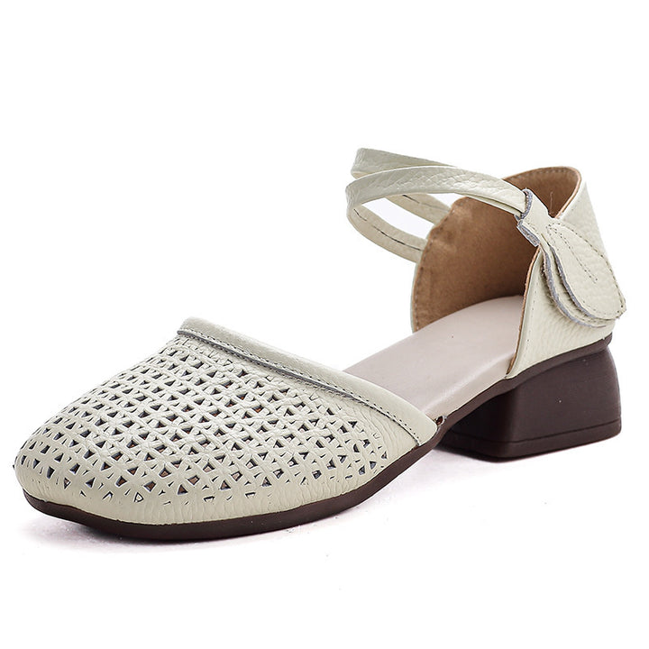 Genuine Leather Cutout Comfort Sandals