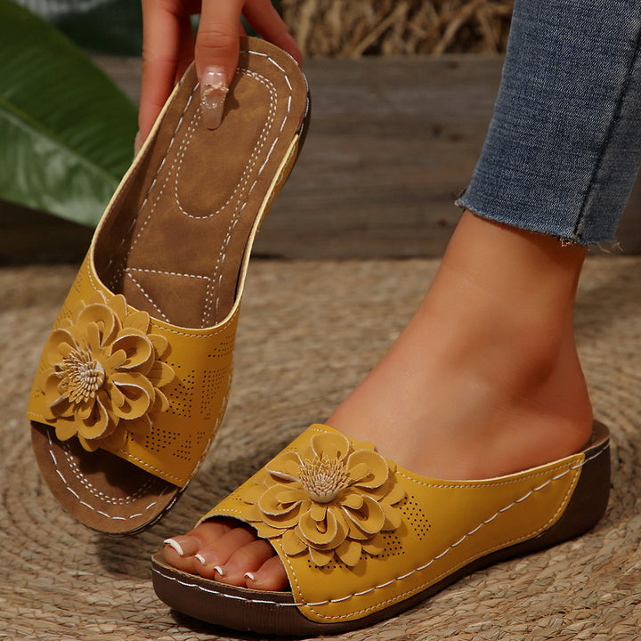 Floral Platform Wedge Slide Sandals