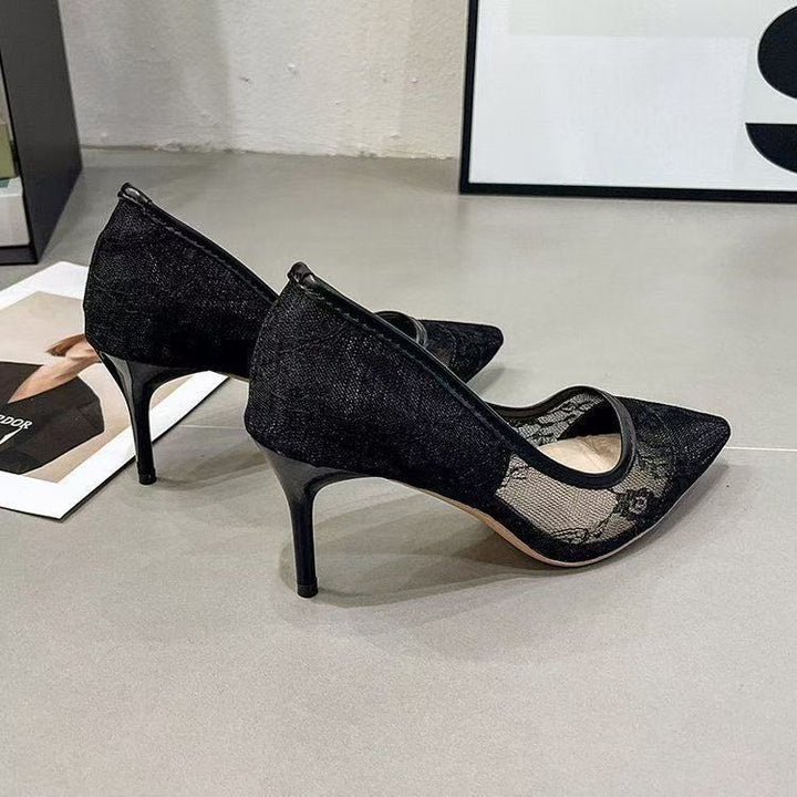 Lace Mesh Pointed Toe Stiletto Pumps