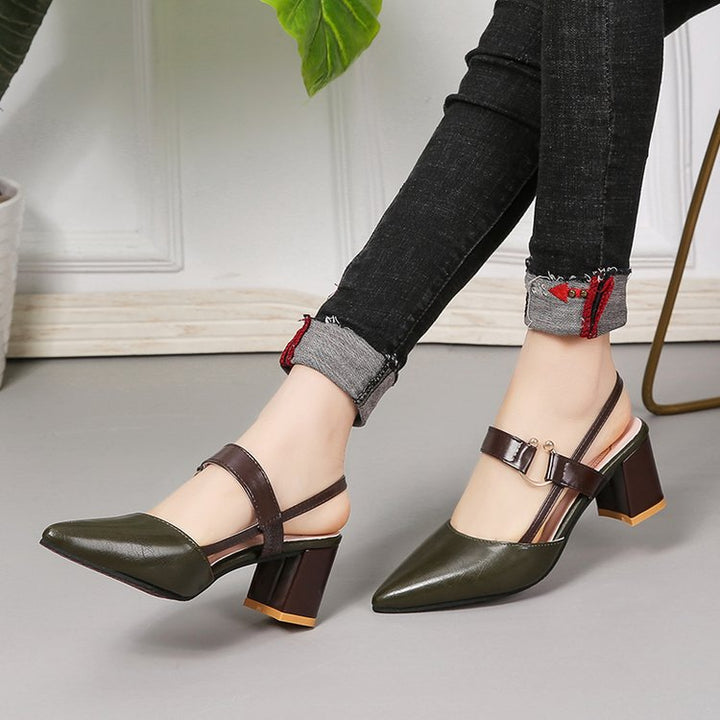 Pointed-Toe Slingback Block Heel Sandals