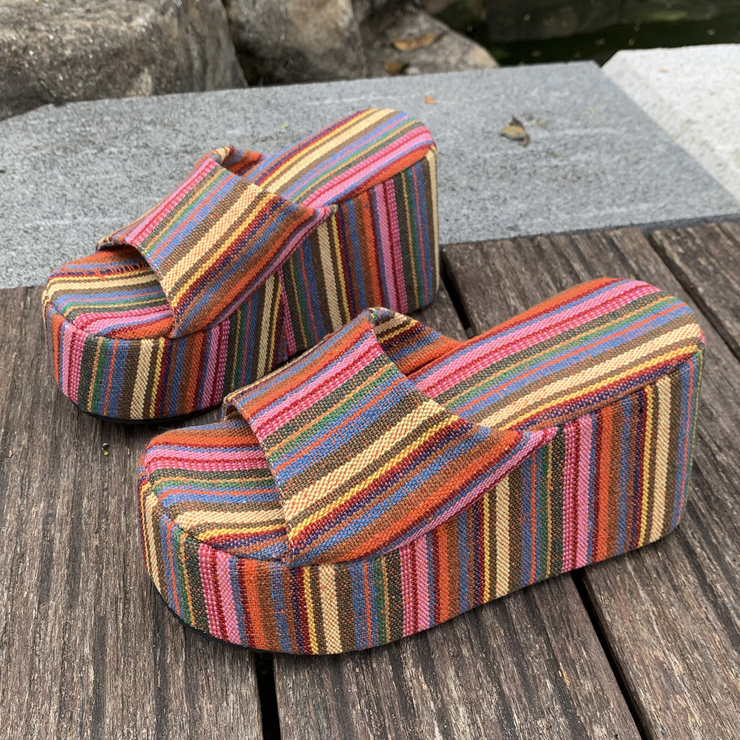 Colorful Wedge Slide Sandals