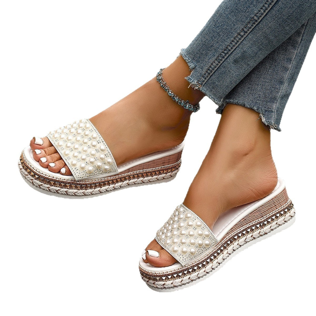 Pearl Studded Platform Slide Sandals