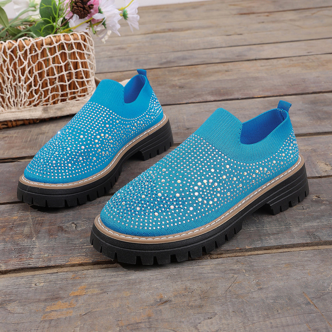 Rhinestone Knit Platform Slip-On Sneakers