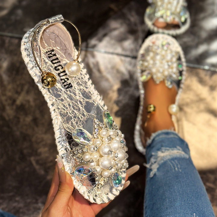 Pearl Flower Slide Sandals