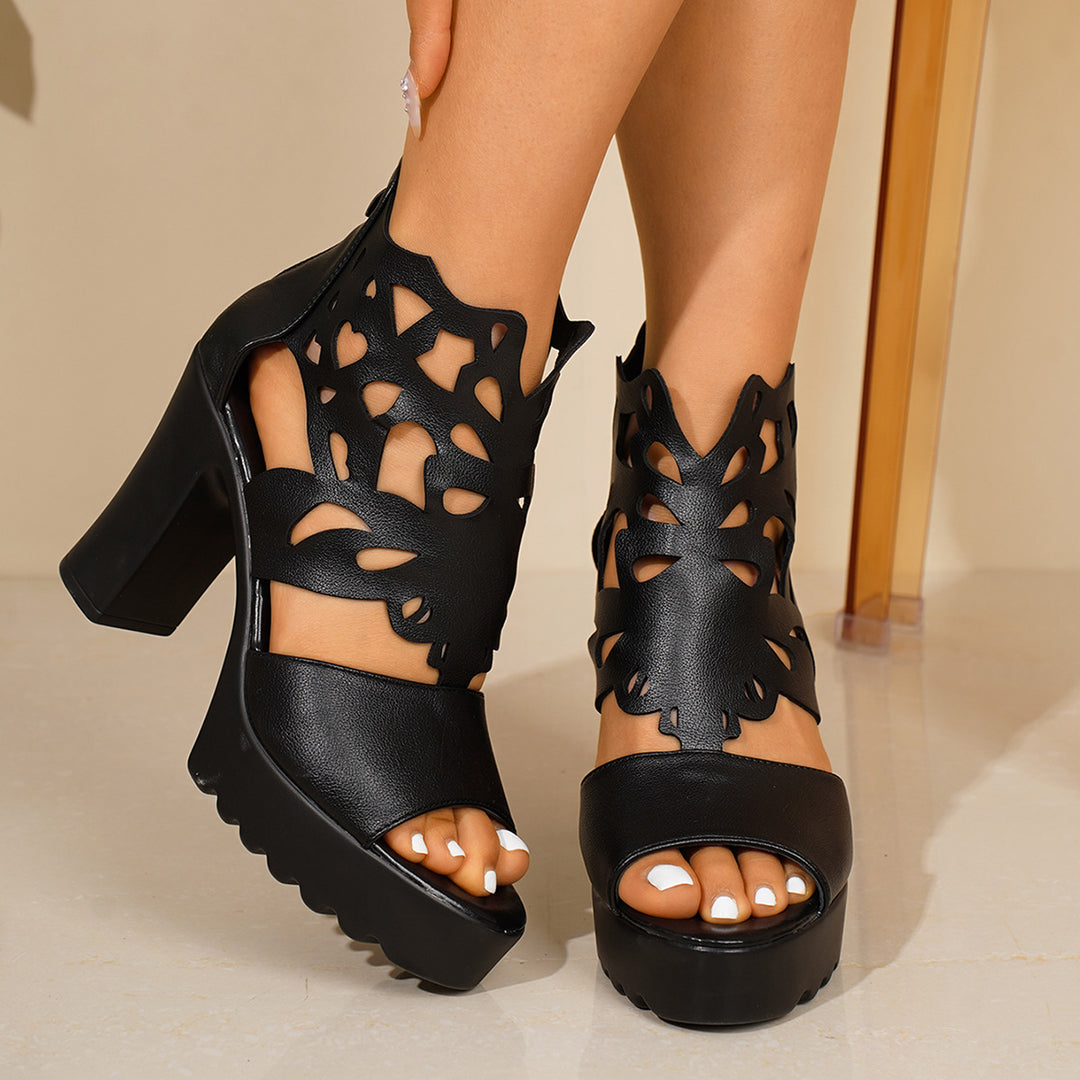 Back Zip Chunky Heel Sandals for Women