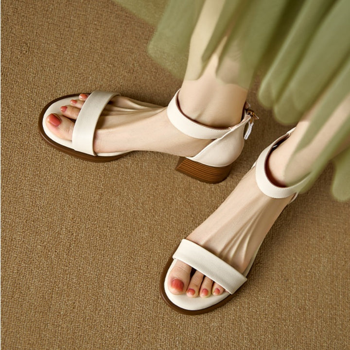 French Vintage Block Heel Strappy Sandals