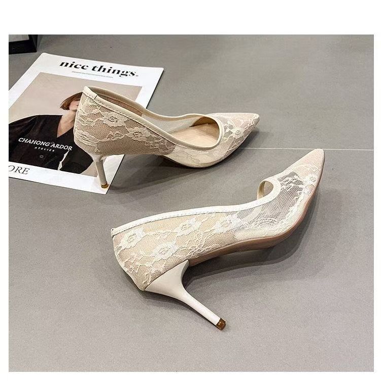 Lace Mesh Pointed Toe Stiletto Pumps