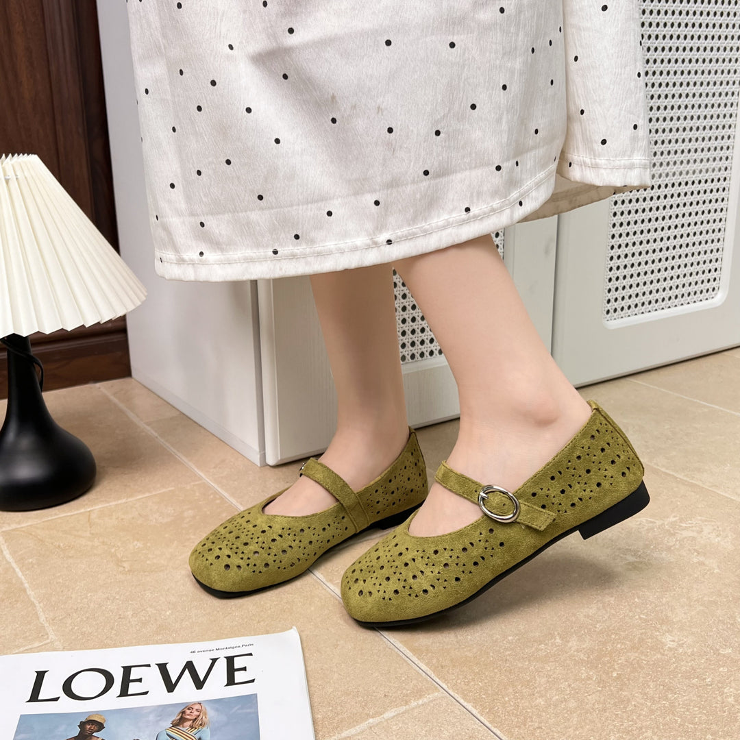 Leather Cutout Mary Jane Platform Flats