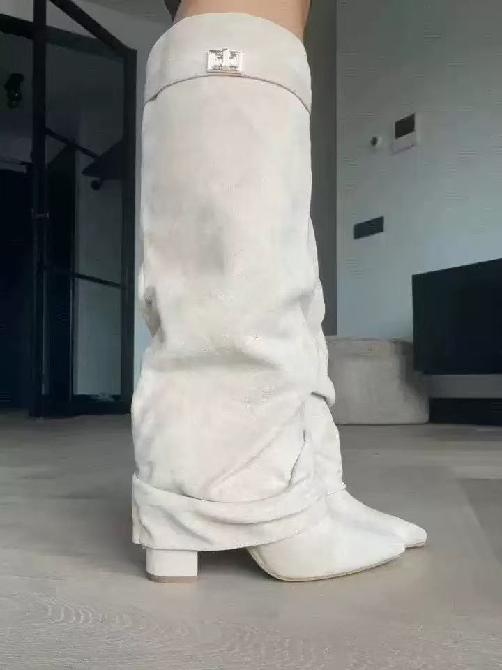 Pointed Toe Slouchy Knee High Boots