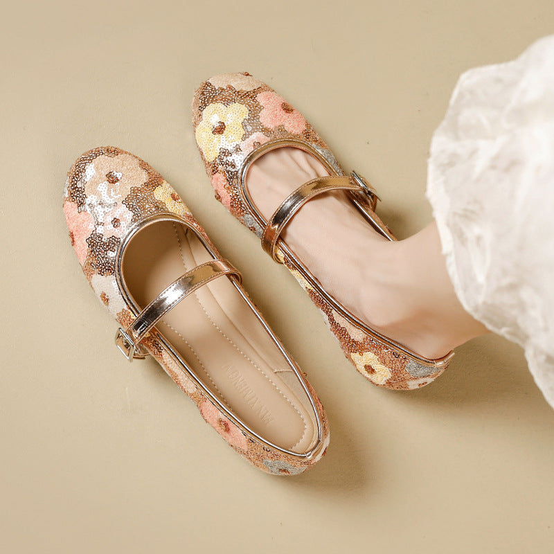 Floral Sequin Mary Jane Flats