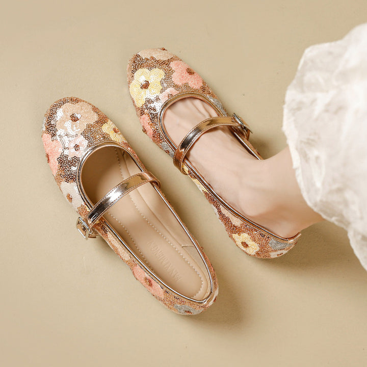 Floral Sequin Mary Jane Flats