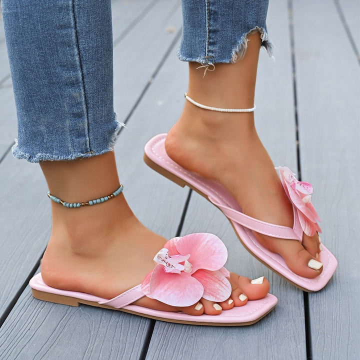 Floral Orchid Flat Slide Sandals
