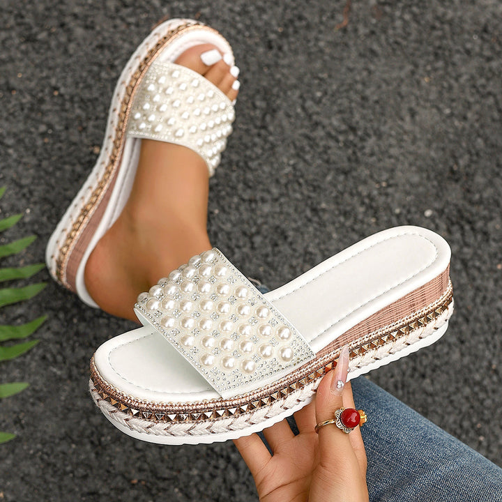 Pearl Studded Platform Slide Sandals