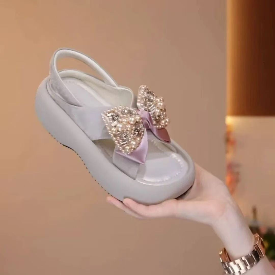 Rhinestone Bow Convertible Platform Sandals