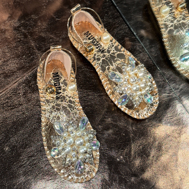Pearl Flower Slide Sandals