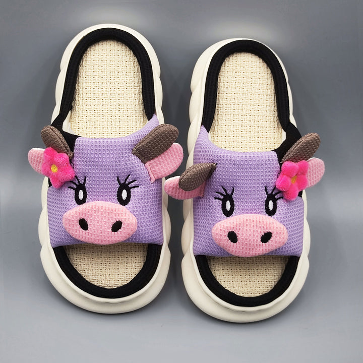 Cute Cow Print Platform Linen Slide Sandals