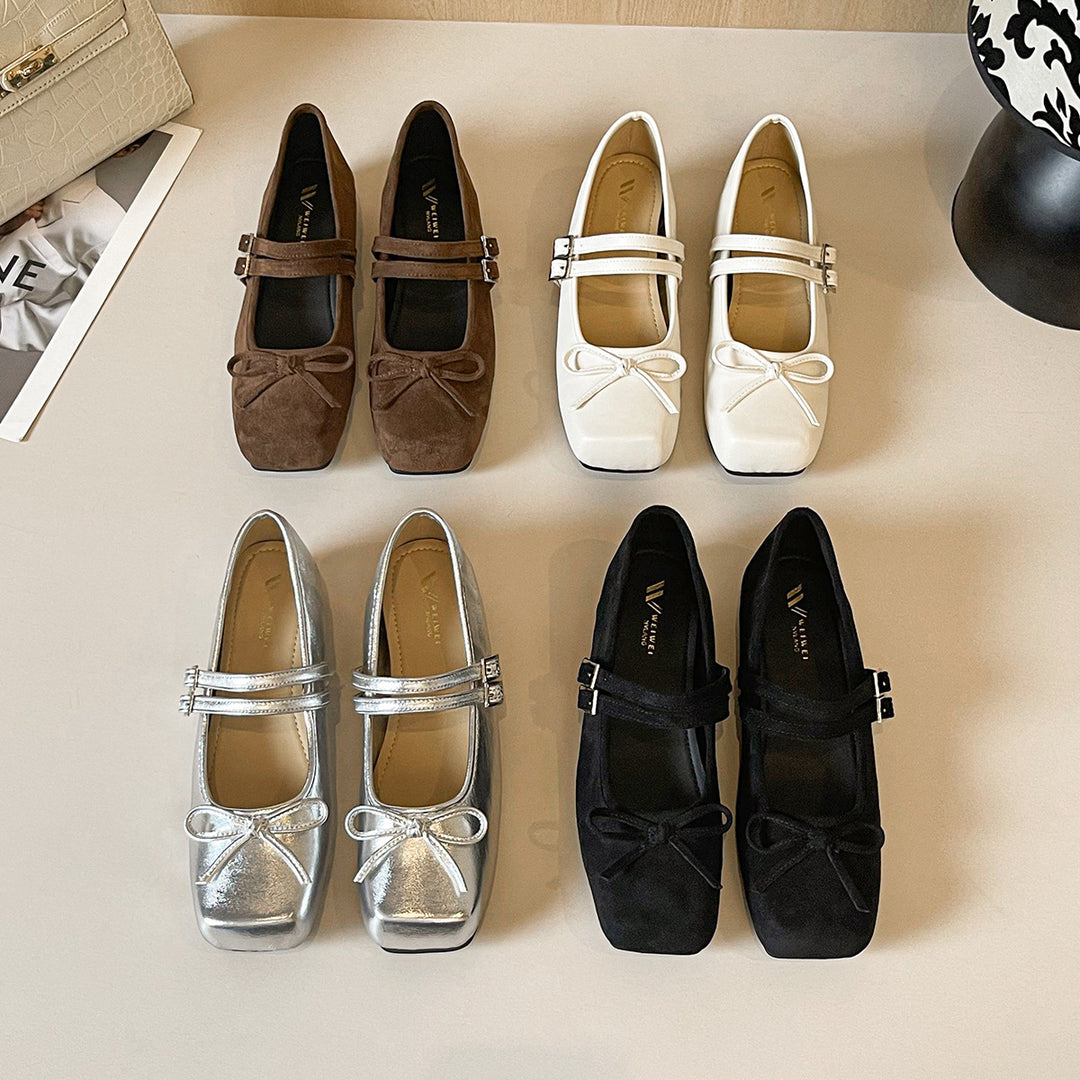 French Bow Hidden Wedge Mary Jane Flats