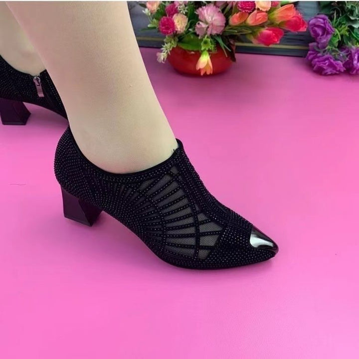 Rhinestone Mesh Pointed Toe Heeled Sandals