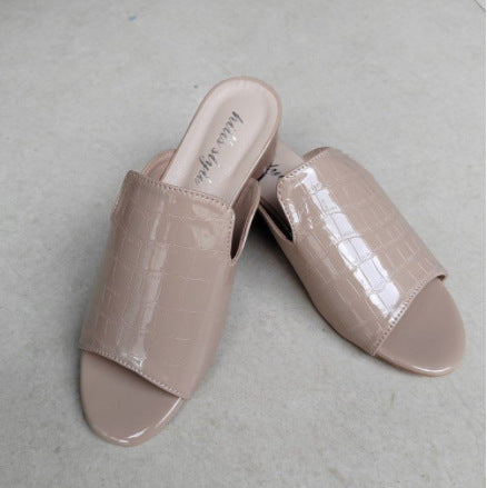 Chunky Heel Peep Toe Slide Sandals